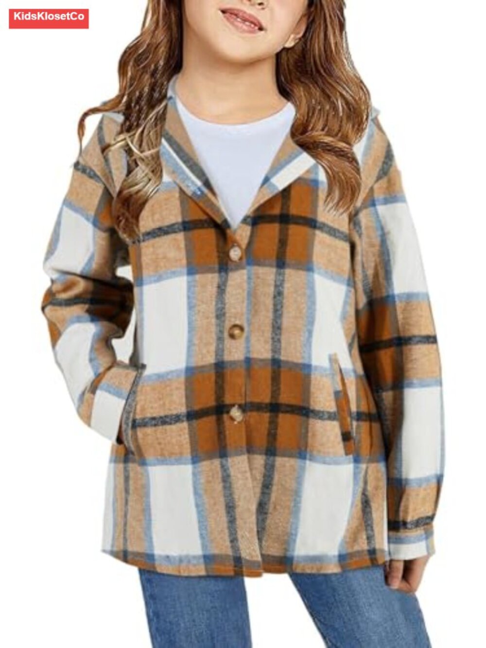 Girls Plaid Flannel Jacket with Pockets
